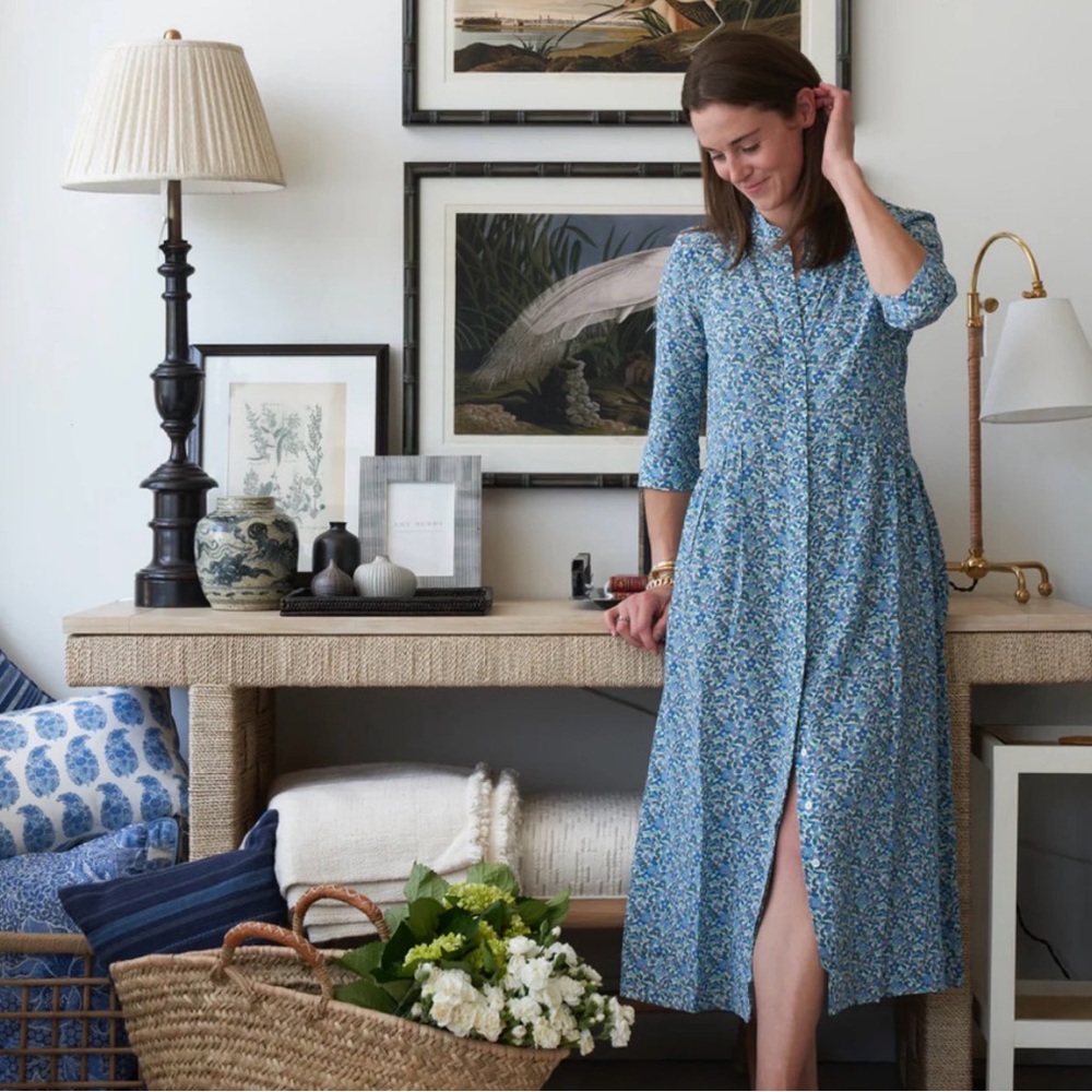 Tuckernuck Liberty Silk Maxi Royal Shirt Dress XS